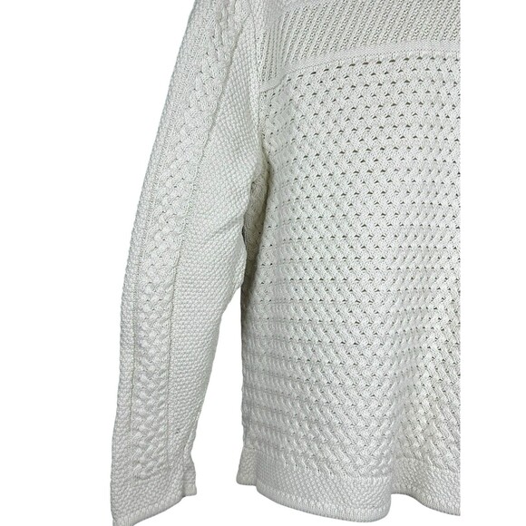 L.L. Bean Women’s 1X Cotton Fisherman Cable Knit Cardigan Sweater Ivory - Picture 13 of 14
